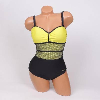 Цял бански в черно и жълто с мрежа