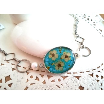 Meganflo Гривна бяла върбинка в тюркоаз