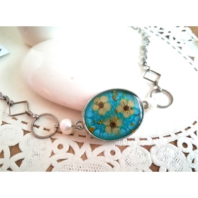 Meganflo Гривна бяла върбинка в тюркоаз