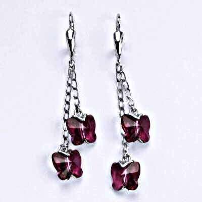 Čištín s krystaly Swarovski fuchsia motýlci na řetízku NK 1307/2/20