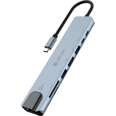 DEVIA PRO1 Type-C HUB 8-в-1 разклонител, PD бързо зареждане, СИВ EC706 (EC706)