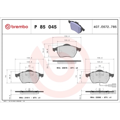 Sada brzdových platničiek, vždy 4 kusy v sade BREMBO P 85 045 (P85045)