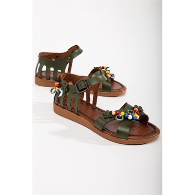 Moda Trend Дамски ежедневни сандали с мъниста - Каки #367318 (367318_Хаки)