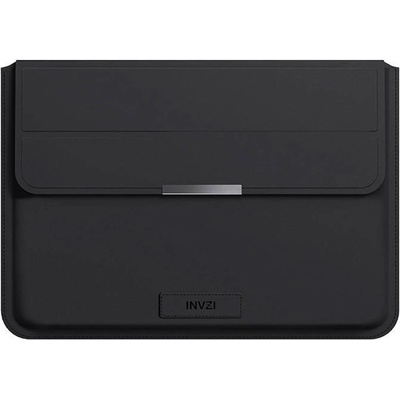 INVZI Кожен кейс с поставка за MacBook Pro 16 M2 (2023), MacBook Pro 16 M1 (2021), MacBook Air 15 M2 (2023) - INVZI Vegan Leather Sleeve With Stand Function (черен) (CA122)
