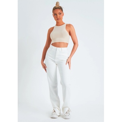 Missy Empire Дънки Missy Empire Denim Straight Leg Split Detail Jeans - White