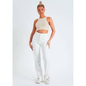 Missy Empire Дънки Missy Empire Denim Straight Leg Split Detail Jeans - White