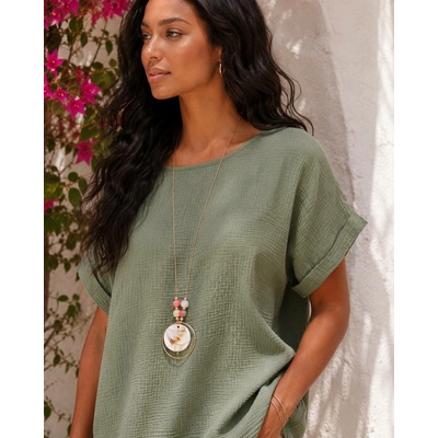 Fashionweek dámská mušelínová halenka oversize K68 Khaki