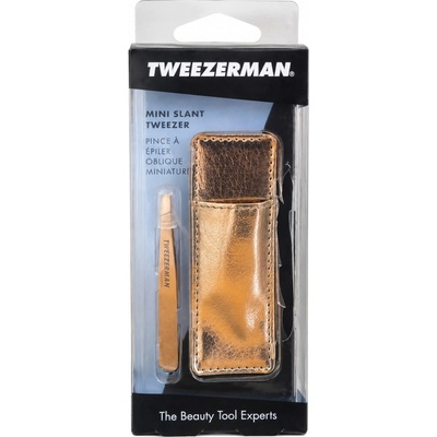 Tweezerman Mini Slant pinzeta se zešikmeným koncem mini s cestovním pouzdrem Rose Gold