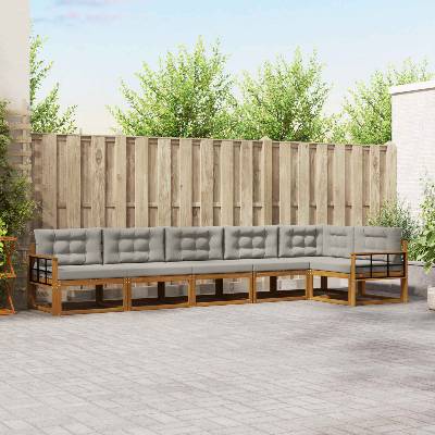 vidaXL Комплект дивани за открито 6 pcs Натурално и светлосиво (3367659)