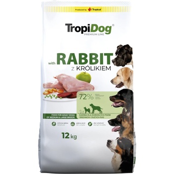 TropiDog Premium Adult средни и големи породи, богат на заешко месо и ориз 12кг