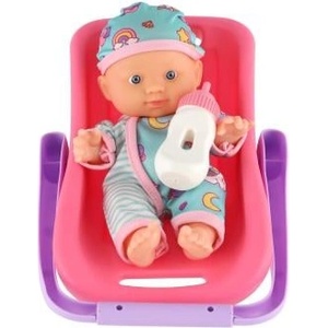 Teddies Кукла бебе 20 см пластмаса в носилка/столче за кола, с бутилка (00120026)