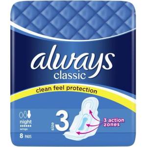 Always Класик Найт, Размер 3, дамски превръзки, 6d, 8бр (4015400260837)