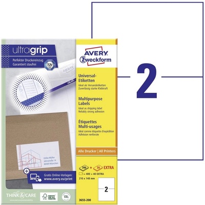 Avery-Zweckform 3655-200 210 x 148 mm papier biela 440 ks trvalé univerzálne etikety atrament, laser, kópie