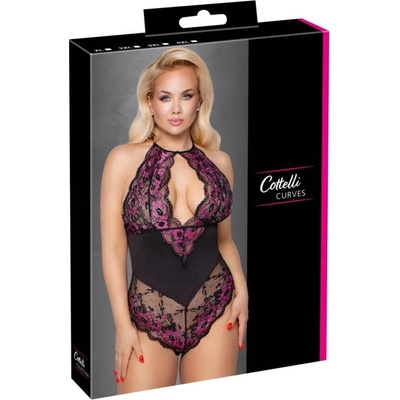 Cottelli Plus Size - floral body black-purple