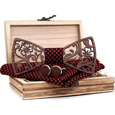 BB Wood Watches Сет дървена папионка, бутонели и кърпичка - син или червен