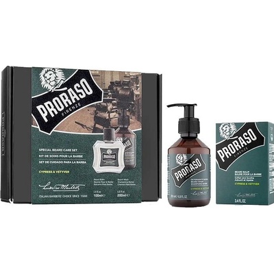 Proraso Cypress & Vetyver šampón na fúzy 200 ml + balzam na fúzy 100 ml darčeková sada