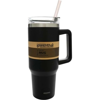 Löwenthal Termo hrnek s brčkem 1200 ml černý nerezový