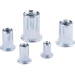 Fortum гайка за нитове klt. 40 бр. , M3-M8, POP-NUT, поцинкована стомана, кръгла, отворена, с плосък ръб, назъбена FORTUM