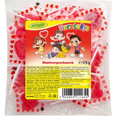 Woogie Malinová lízátka ve tvaru srdce 175 g