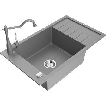 Mexen Elias гранитна мивка с 1 отделение с отцедник и кухненски смесител Carla, сив - 6511-71-670700-71 (6511-71-670700-71)