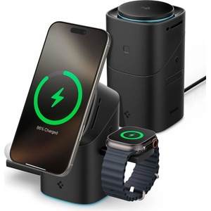 Spigen essential ef223ms 3in1 qi2 rotary magnetic magsafe wireless charger black (8800283303773)