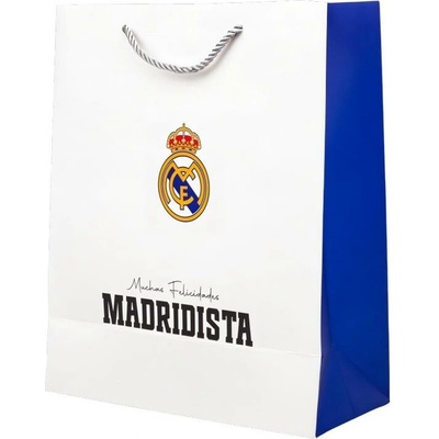Real Madrid FC Darčeková papierová taška Real Madrid, biela a modrá, 18×23 cm