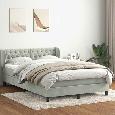 vidaXL Boxspring postel s matrací světle šedá samet