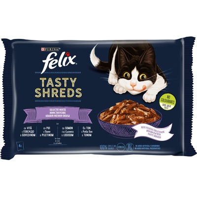 Purina Felix Tasty Shreds - селекция от вкусове в сос - 4 x 80 г