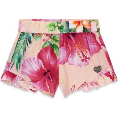 Guess Леки къси панталони за мини момиче с цветя и метално лого Guess