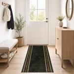 vidaXL Килим с пътека FLORNES Тъкан Зелено 67 x 450 cm ПП 7 mm (42057281)