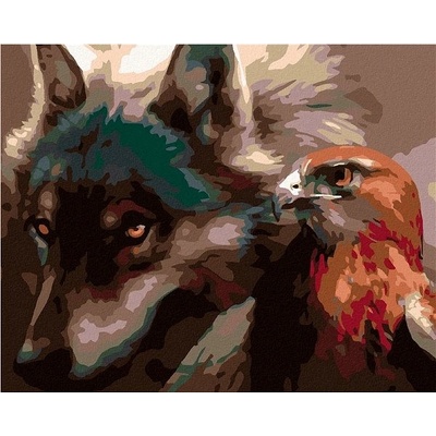 zuty Malování podle čísel Vlk s dravcem 100 x 80 cm vypnuté plátno na rám