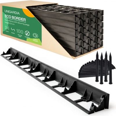 Unigardia Eco Neviditelný obrubník 5,5 cm x 24 m se 100 kolíky černá 1 ks