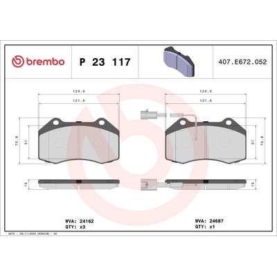 Sada brzdových platničiek, vždy 4 kusy v sade BREMBO P 23 117 (P23117)