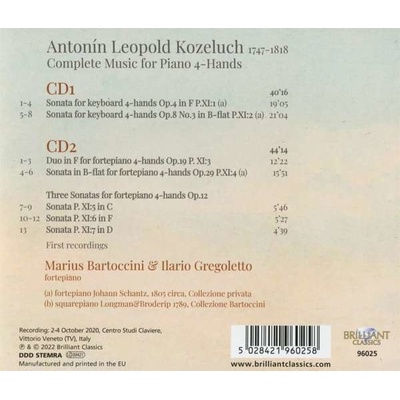Marius & Ilar Bartoccini - Kozeluch Complete Music For Piano 4 Hands CD