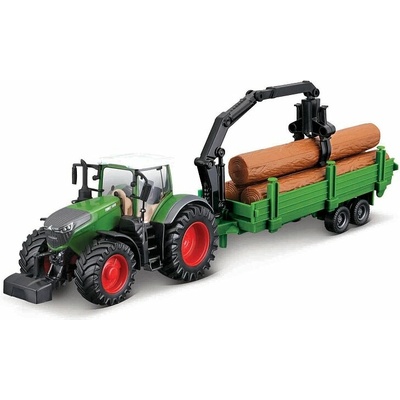 Bburago FARMLAND Fendt 1050 Vario s nakladačem a přívěsem na dřevo 10 cm