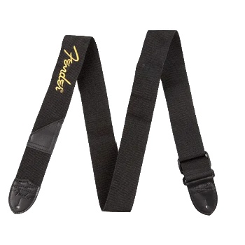 Image 1 of Fender Black Poly Strap 2" Yellow Fender logo