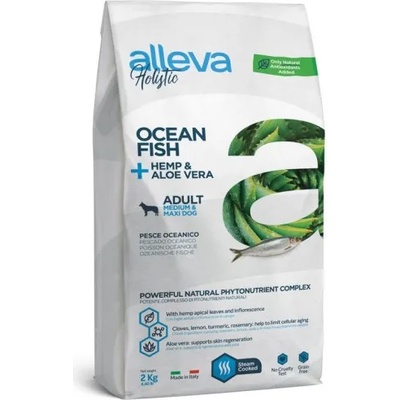 Alleva® holistic (adult medium/maxi) ocean fish + hemp & aloe vera - пълноценна храна за пораснали кучета над една година, от средни и едри породи, Италия - 2 кг 2332