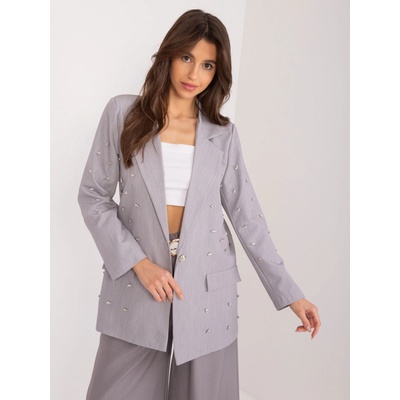Italy Moda delší sako s ozdobnými kamínky dhj-ma-18251.47-grey