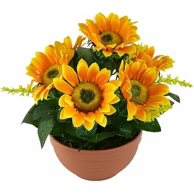 DOMMIO Slnečnice 7 kvetov v terakotovej miske, priemer 24/26 cm