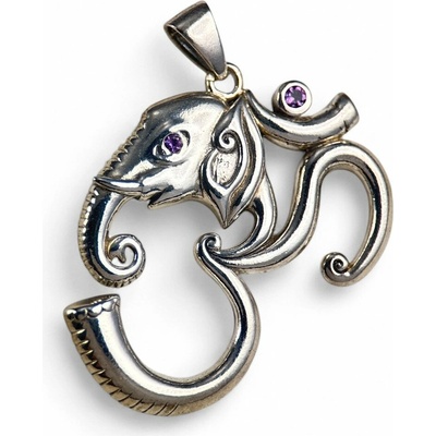 Peter Stone Óm Ganéša stříbrný přívěsek s ametysty P7458