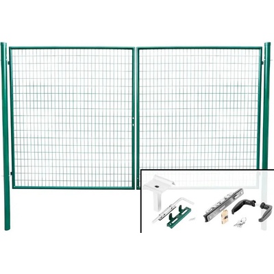 Brána Strend Pro METALTEC DUO, 3580/1950/100x50 mm, zelená, dvojkrídlová, záhradná, ZN+PVC, RAL6005