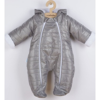 Zimná dojčenská kombinéza s kapucňou a uškami New Baby Pumi grey