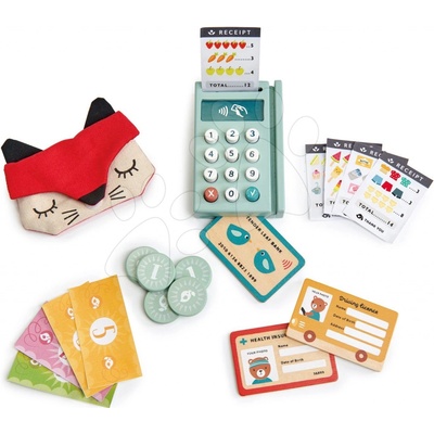 Tender Leaf Toys Drevená platobná brána Play Pay pack s peňaženkou a karty s mincami