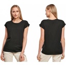 Build Your Brand Prodloužené splývavé tričko s ohrnutými rukávy černá
