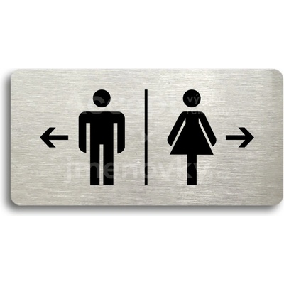ACCEPT Piktogram WC MUŽI VLEVO, WC ŽENY VPRAVO - stříbrná tabulka - černý tisk bez rámečku