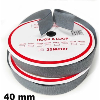 Pásek na suchý zip HÁČEK a SMYČKA SET šedý 40 mm balení 25 m