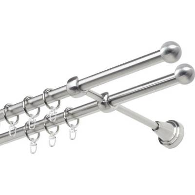 OK-GarnýžeCZ Garnýž kovová dvouřadá 19mm Koule nerez 100 cm do stěny / kroužky s háčkem