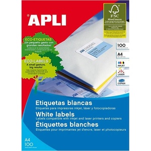  Етикети Apli 52.5x21.2 mm А4, 100 л. 56 ет. бели (1110016-10-1284)