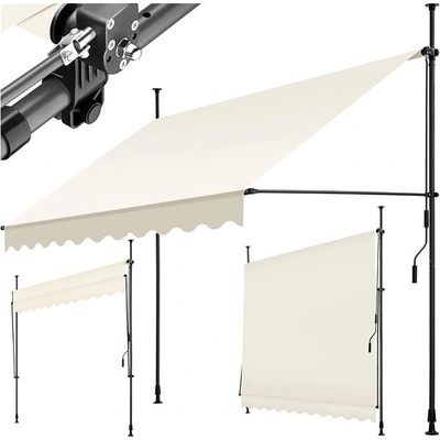 Tectake Upínací markýza s ruční klikou, výškově nastavitelná 250 x 180 cm, béžová