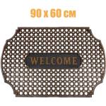  90 х 60 см черна гумена изтривалка със златни пъпки и надпис welcome